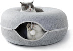 Peekaboo Cat Tunnel for Large Cats up to 10 lbs, Features A Jingle Ball, Removable and Washable Tunnel Bed, and a Cozy Donut Tunnel (Light Gray, 20 Inches)
