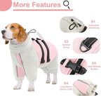 KOESON Four Legged Winter Coat, Warm Dog Jacket with Adjustable Buckles, Turtleneck Windproof Fleece Jackets, Reflective Fullbody Snowsuit Puffer Coat Pink Grey XL