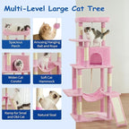 Cat Craft Cat Tree 63 Inch Cat Tower for Indoor Cats, Multi-Level Cat Tree for Large Cats 20 lbs+ Heavy Duty Cat Tower with Sisal Scratching Posts, Hammock, Condo and Extended Platform, Pink