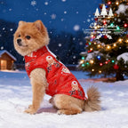 Idepet Pet Dog Cat Coat with Leash Anchor Color Patchwork Padded Puppy Vest Jacket Teddy Chihuahua Costumes Pug Cloth XS S M L(Small,Red-Santa&Reindeer)
