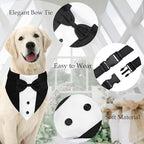 Dog Wedding Outfit, Tux Suit Dog Tuxedo Collars Bandana with Bow Tie for Small Medium Large Pet Dogs, Blue L