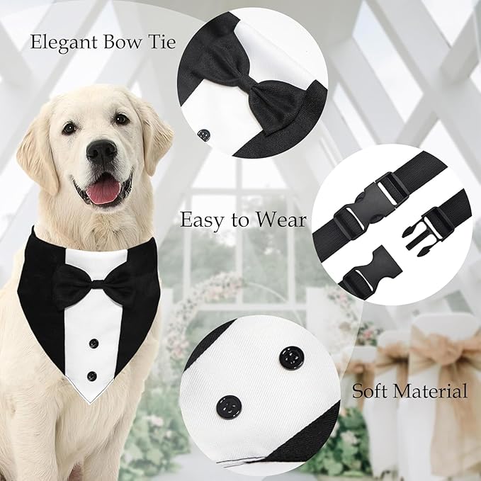 Dog Tuxedo Costumes, Dog Wedding Outfit Bandana with Bow Tie, Dogs Tux Suit Collars for Small Medium Large Pet Dogs, Red M