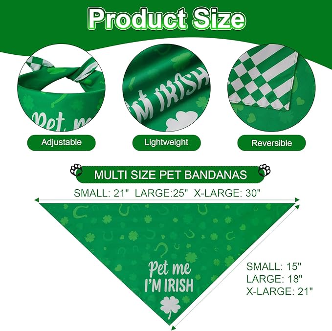 St. Patrick's Day Dog Bandanas Small 2PCS, 4 Pattern Green Scarf for Boy and Girl, Triangle Reversible Bibs Breed for Puppy Pets
