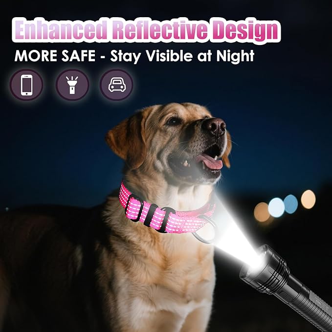 Martingale Dog Collar, Reflective No Pull Training Collar with Quick Release Buckle & USA Flag, Heavy-Duty Nylon, Adjustable for Small Medium Large Dogs (S,Pink with Flag