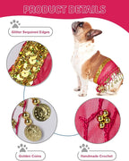 Dog Belly Dancer Costume - Puppy Outfit with Sequin Waist Chain & Hip-Shaking Skirt - Ideal for Corgi and Puppy Birthday Parties or Halloween Celebrations(Small,Rose Red)