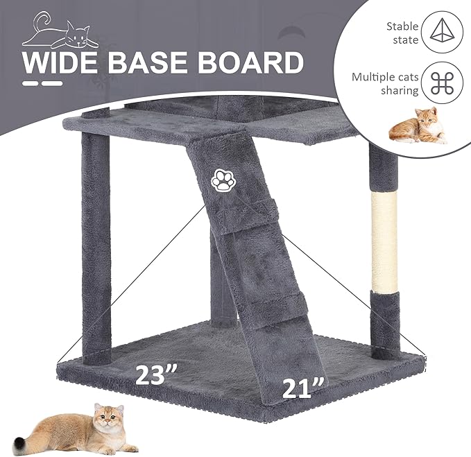 81" Multi-Level Cat Tree Tower with Scratching Posts - Space-Saving Design for Indoor Kittens Toys & Condo, Compact Floor Footprint & Vertical Space for Multi-Cat Homes-Dark Grey
