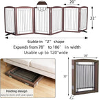 Dog Fence Indoor,Dog Gate Indoor for Doorway pet gate -6-Panel Freestanding, Hallways, House or Stairs -120x32-Inch Retractable Foldable Expandable Wood Pet by SFJC (Brown) ﻿