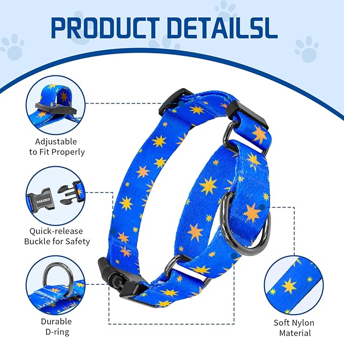 Kazazoo Martingale Collar for Dogs with Quick Release Buckle Adjustable Soft Durable Dog Collar for Small Medium Large No Pull Training Dog Collars-Blue Sky M