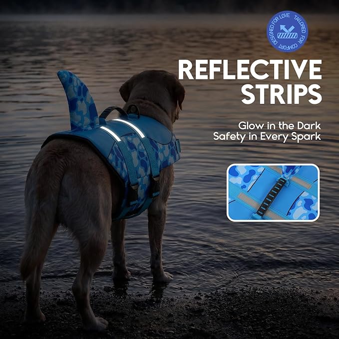 ASENKU Dog Life Jacket - Pet Safety Vest for Swimming & Boating, Shark Life Jacket with Floatation, Dog Lifesavers Swimsuits for Small Medium Large Dogs (Blue Cow Print, S)