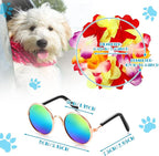 3 Pieces Small Dog Hawaiian Costume Puppy Halloween Cool T-Shirts Summer Clothes with Retro Sunglasses and Colorful Wreath Hawaiian Shirts Costume for Small to Medium Dogs Pet(Blue Series)
