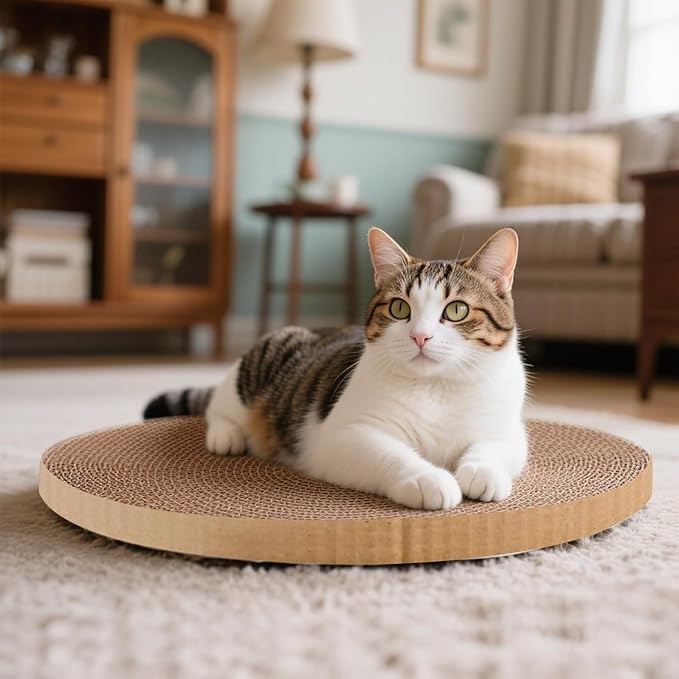 Round Cat Scratcher Refill 10 inch Diameter 7/8 Inch Thickness Circle Scratcher Replacement Scratcher Pads for Indoor Cats Scratching Cardboard (3 Pc)
