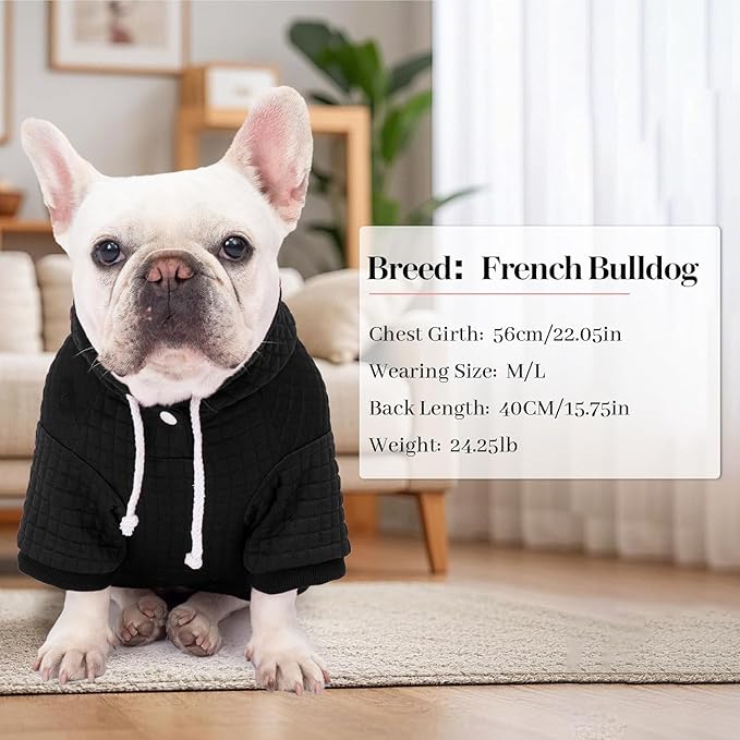 1 Pack Dog Hoodie Sweaters for Small Medium Dogs Warm Dog Clothes for Large Dogs Soft Waffle-Like Laminated Sweatshirt Bulldog