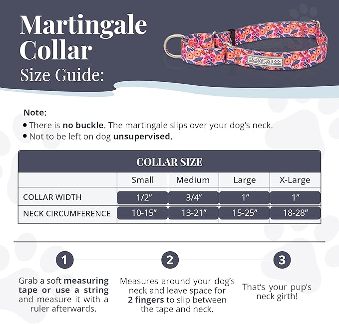 Lucky Love Dog Martingale Dog Collar - Adjustable, No-Slip, Durable, & Soft Webbing Collar for Male and Female Dogs Ideal for Training & Walking - Rosie, Small