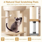 PETSITE 56 Inches Wooden Cat Tree, Multi-Level Modern Cat Tower with Sisal Scratching Posts, Comfy Condo with Sisal Covered Exterior, Climbing Ladder, Dangling Ball, and Soft Top Perch