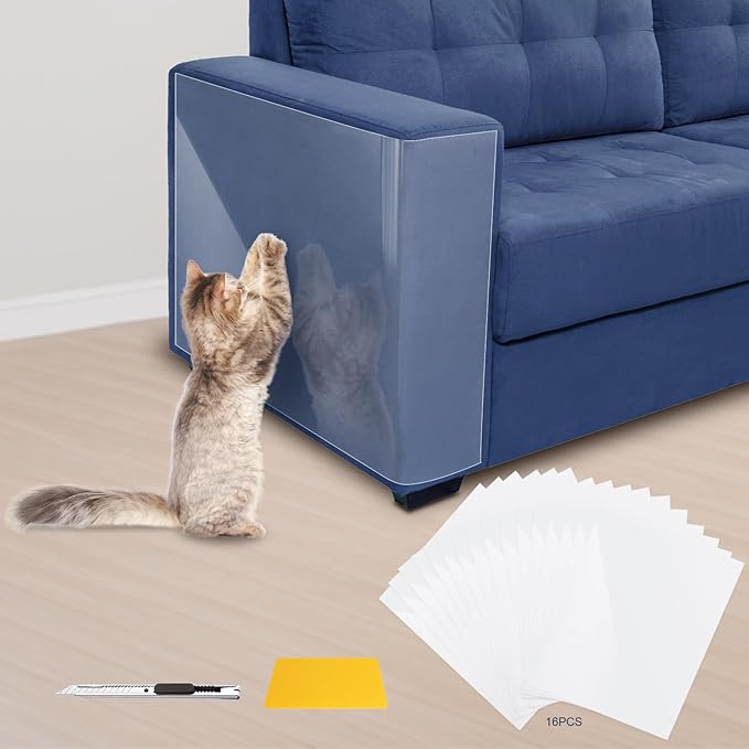 Eunice Cat Scratch Furniture Protectort, 17 x 11.8 in 16 Pack Pack Couch Protector from Claws,Self-Adhesive Tape for Furniture - Easy to Remove Anti Scratch Furniture Protector