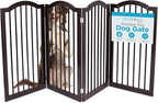 INTERNET'S BEST Arched Top Dog Gate | 4 Panel, 36" H Wooden Pet Barrier for Dogs or Cats | Freestanding Folding Room Divider for Doorways, Hallways, Stairs, and Porch | Portable, Extra Wide | Espresso