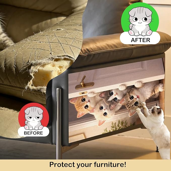 Nuxovilar Cat Scratch Pad 15.3x23.6 Inches Polyester Synthetic Fiber, Peeking Kittens Print, wall cat Scratcher, Scratching mat, Home Decor, Hallway, Living Room (2pcs)