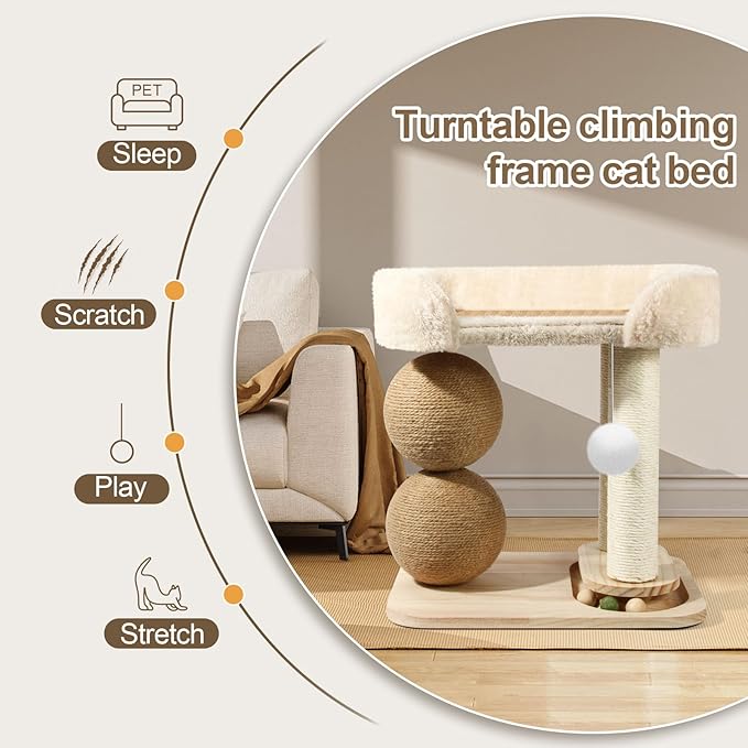Small Cat Tree for Indoor Cats, Cat Tree Tower with Sisal Cat Scratcher, 5 in 1 Cat Tower with Playful Toy Ball, Cat Scratching Post with Bed for Kitten and Cats