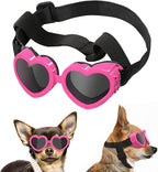 Lewondr Small Dog Sunglasses UV Protection Goggles Eye Wear Protection with Adjustable Strap Doggy Heart Shape Anti-Fog Sunglasses for Pet Dogs Sun Glasses Doggie Windproof Glasses, Pink