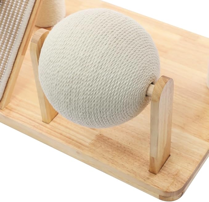 Cat Tree Tower, Wooden Cat Tree with Scratching Ball & Capsule Bed, Modern Multifunctional Cat Tower, Natural Rubberwood & Sisal Construction with Sloped Scratching Pad for Indoor Cats