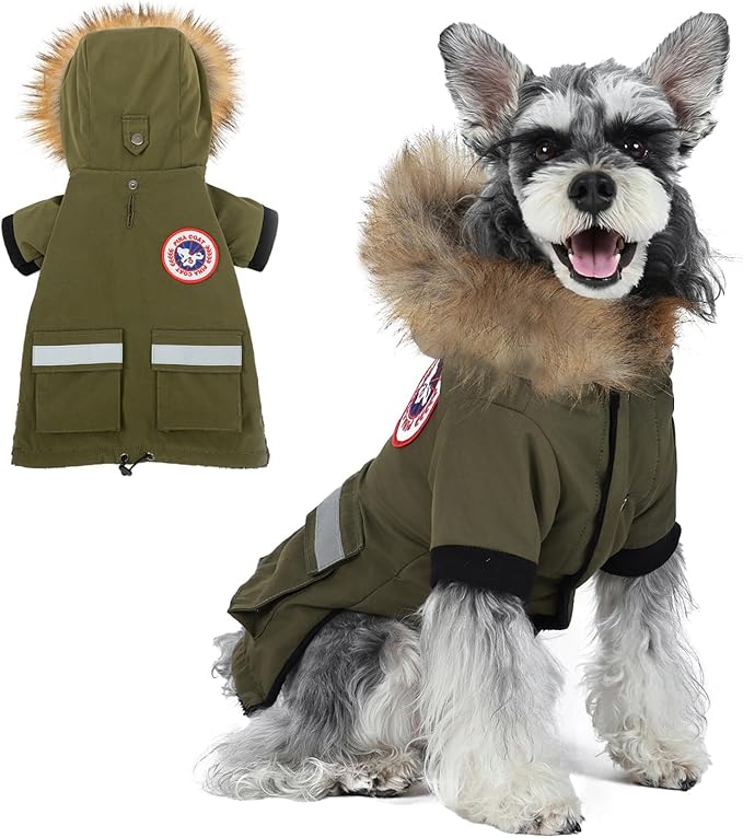 PINA Small Dog Coats - Waterproof, Warm Winter Jacket with Faux Fur Hood, Reflective, Flannel Lined, Windproof, Pocket
