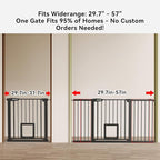 30 Inch Tall Dog Gate with Cat Door, Adjustable Width (29.7-57 Inches) for Doorways, Hallways & Stairs, Pressure-Mounted Walk-Through Dog Gate with Auto-Close & Double Lock Safety（Black）