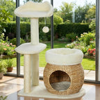 31-inch Flower Cat Tree, Large Cactus Cat Tree Tower Condo with Sisal Scratching Post, Cat Condos, Hammock, Removable Flower Cushion, Multi-Level Pet Activity Center, Pink (Cream White)