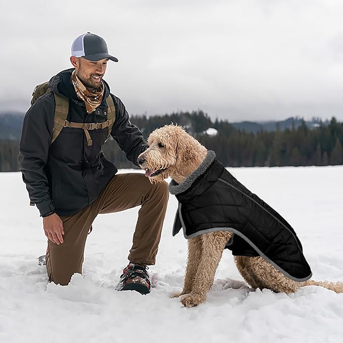Fragralley Dog Coat Large, Waterproof Dog Jacket with Warm Fleece Lining, Adjustable Reflective Dogs Winter Coat, Turtleneck Pet Coats for Cold Weather (Black XXXL)