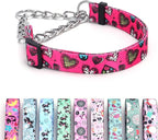 Martingale Dog Collar - Stainless Steel Chain, No Pull Training Collar with Flower Design for Large Medium Small Dogs (7, S)