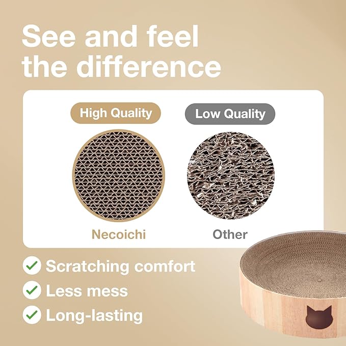 Necoichi Cat Scratcher Bowl for Indoor Cats - Cat Scratching Lounger with Reversible Usability and Extra Comfort for Lounge, Cardboard Bed Couch / (XL, Oak)