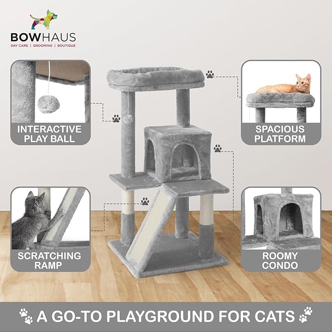 Tall Cat Tree for Indoor Large Cats or Kittens, Multi-Level Cat Activity Tree with Scratching Posts, Hammock, Cat Cave Condo, Modern Cute Small Cat Climbing Tower with Widened Perch