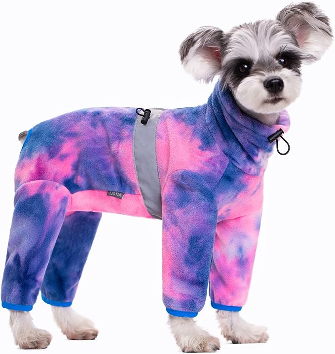Dog Coat, Tie Dye Fleece Jumpsuit for Small Dogs, Winter Jacket, Reflective Stripes, Comfortable, Lightweight