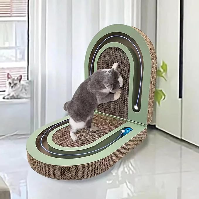 Extra Long 26" Folding Cat Scratch Pad with Chasing Balls Double Sided Interactive Cardboard Cat Scratcher Cat Scratching Board for Cats Cardboard Scratching Pads for Indoor Cat Toy