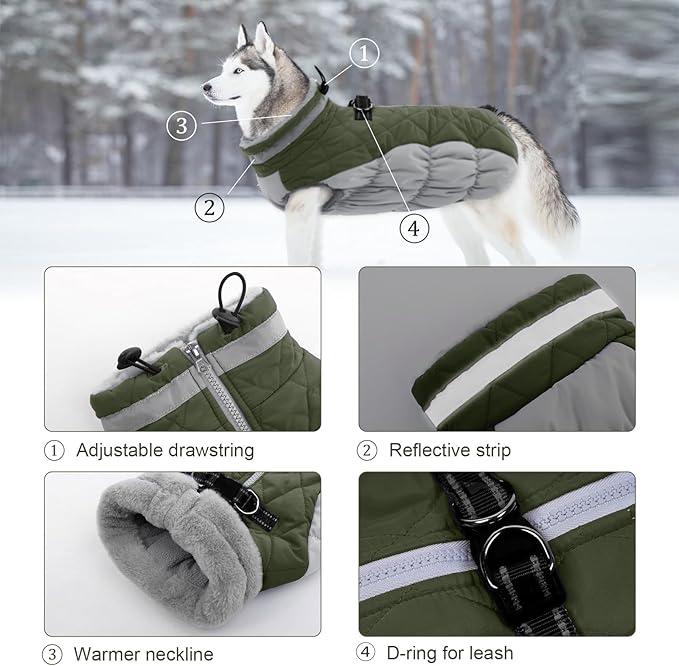 Lelepet Dog Coat Warm Dog Winter Coat Waterproof Dogs Jacket with Harness Built in Reflective Pet Fleece Vest Zip-Up Cold Weather Coats for Extra Large Dogs Turtleneck Windproof Coats Great Dane 3XL