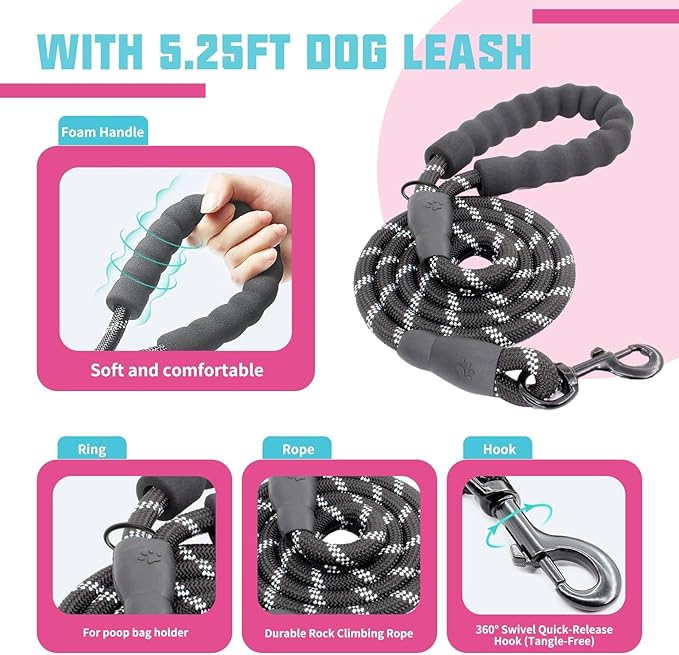AUROTH Dog Harness and Leash Set, Soft Padded Service Dog Vest with 5.25FT Dog Leash, No Choke, Easy On Pet Vest, Adjustable Reflective No Pull Dog Harness for Large Dogs, Easy Walking and Training