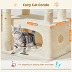 Taoqimiao Cat Tree,38.5-Inch Cat Tower for Indoor Cats,Suitable for Kittens with Luxurious cat condo with Adjustable Baskets and Luxurious Perch Beige MS029SM