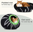 MEOWFIA Cat Cave – Premium Felt Cat Bed for Indoor Cats, Handmade Merino Wool (Shining Tiger, Large)