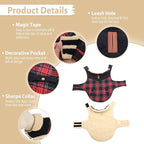 Winter Coat for Small and Medium Dogs, Puppy Plaid Jacket, Cotton Coat for Cold Weather, Windproof Warm Dog Garments, Pet Thickened Outfits Indoor Outdoor, Red L