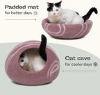 MEOWFIA Cat Cave – Premium Felt Cat Bed for Indoor Cats, Handmade Merino Wool (Gold Rose, Medium)