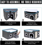 Houseables Cat House, Cat Cave Bed, Kitty House, Hideaway Pet Bed, Cathouse, Catbed, Kitten Hideout, Covered Pet Cave, Indoor Kitty Home, Hiding Spot, Enclosed Cubby Box, Fort Cube, w/Scratcher, Large