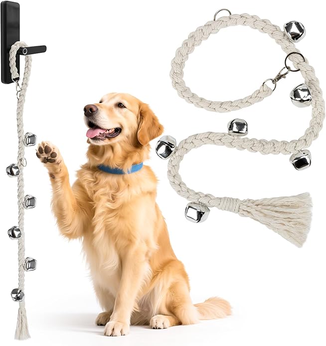 Dog Bells to Go Outside - RAINFLOW Dog Door Bells for Potty Training,Adjustable Potty Bells for Dogs,Handmade With Polyester Cotton,Comes for Puppies Dogs Doggy Doggie Pooch Pet Cat Pet Supplies Beige