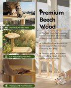 60" Tall Outdoor Cat Tree, Cat Tower Weatherproof for Patio, Garden, Balcony, Durable 4-Tier Natural Wood w/Scratching Posts for Multiple Cats,Outside&Indoor Adult Cats and Kittens Play, Climbing