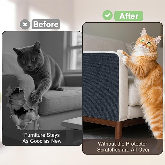 Cat Scratch Couch Furniture Protector, Self-Adhesive & Cuttable Furniture Scratch Protector Pad, Wear-Resistant Wall & Sofa Guard, Multi-Functional Cat Scratcher Dark Gray