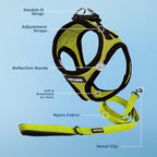 Best Pet Supplies Voyager Step-in Air All Weather Mesh Harness and Reflective Dog 5 ft Leash Combo with Neoprene Handle, for Small, Medium and Large Breed Puppies - Lime/Black Trim, Medium