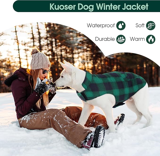 Kuoser Dog Winter Coat, Reversible Dog Jacket, Warm Doggie Coat British Style Puppy Cold Weather Vest, Windproof Pet Clothes Vest for Small Dogs, Green S