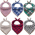 Remifa Dog Bandanas - 6PCS Birthday Gift Washable Green Black Blue Red Square Plaid Printing Christmas Dog Bib Double Reversible Kerchief Scarf Adjustable Accessories for Small to Large Dog Puppy Cat
