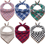 Remifa Dog Bandanas - 6PCS Birthday Gift Washable Green Black Blue Red Square Plaid Printing Christmas Dog Bib Double Reversible Kerchief Scarf Adjustable Accessories for Small to Large Dog Puppy Cat