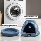 BALANCE Cat Beds for Indoor Cats, 2-in-1 Cat Bed Cave with Anti-Slip Bottom and Ultra-Soft Plush, Cozy Cats House Tent for Kittens and Small Dogs, 21 Inches, Blue