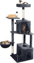 Cat Tree, 54-Inch Cat Tower for Indoor Cats,Plush Multi-Level Cat Condo with Scratching Posts, Basket, Perches,2 Caves,2 Pompoms(Dark Gray)