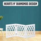 Bundaloo Freestanding Dog Gate Expandable Decorative Wooden Fence for Small to Medium Pet Dogs, Barrier for Stairs, Doorways, & Hallways (Hearts N' Diamonds)
